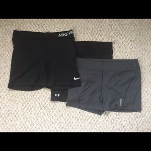Champion, Nike, and Underarmor spandex shorts